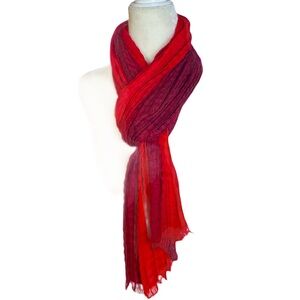 Gradient shades of red ombré crinkle scarf 71” x 15”